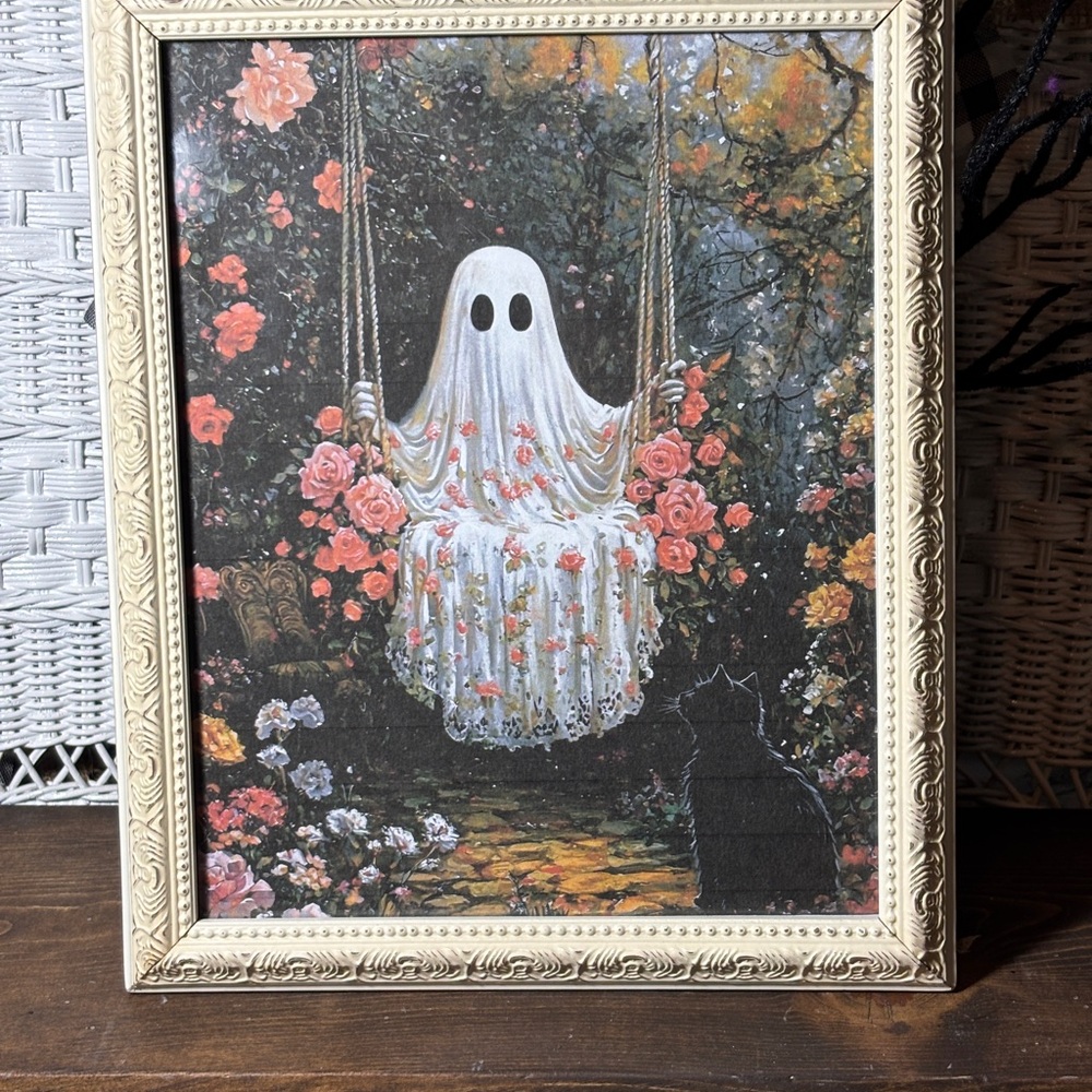 Ghostly Floral Art Print in Ornate Frame